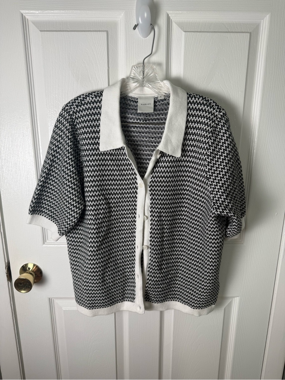 Varley Gaelle Polo Knit Top in Snow White/ Black XL - Picture 2 of 5